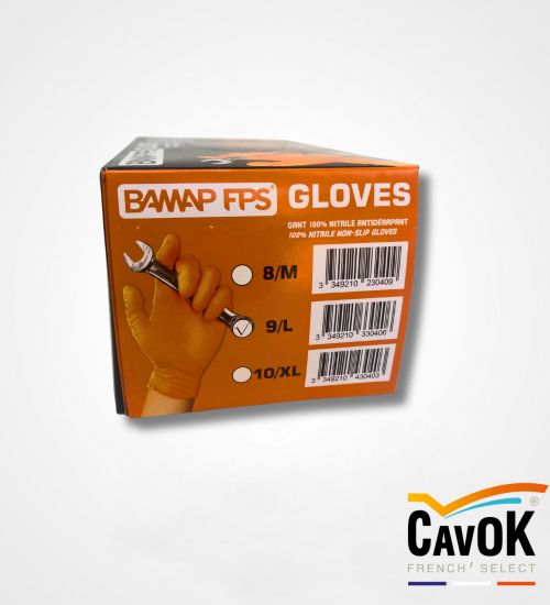 Gant Nitrile taille L RENFORCE ORANGE 10 boites de 100