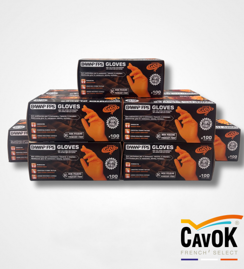 Gant Nitrile taille M RENFORCE ORANGE  10 boites de 100