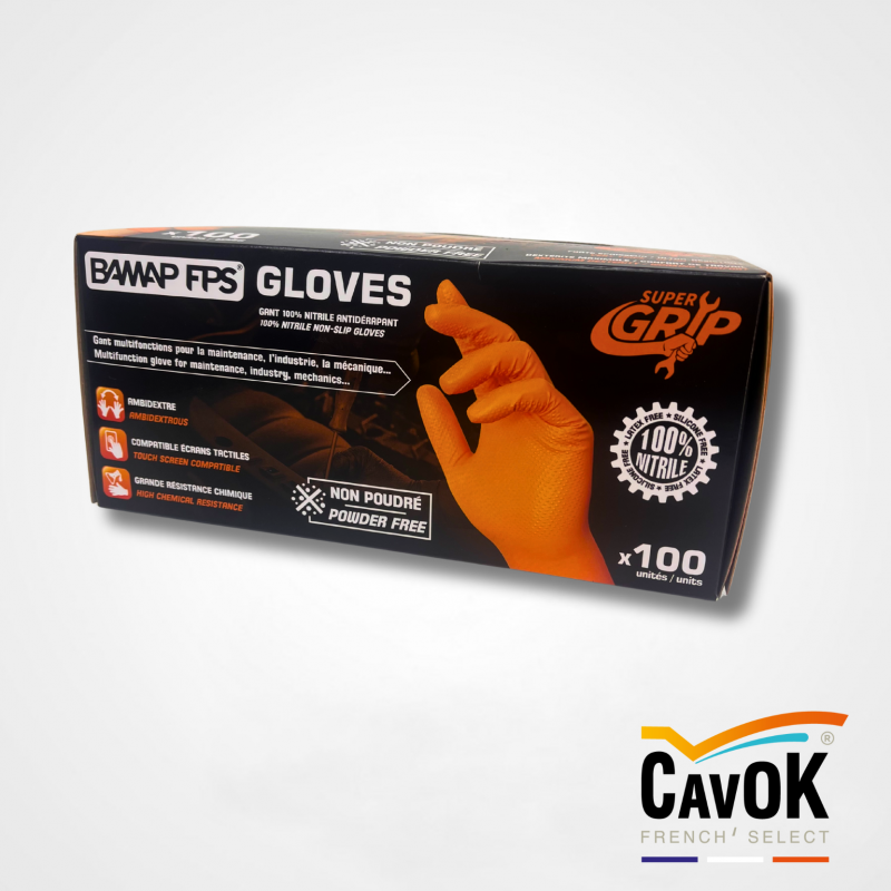 Gant Nitrile taille M  RENFORCE ORANGE 1 boite de 100