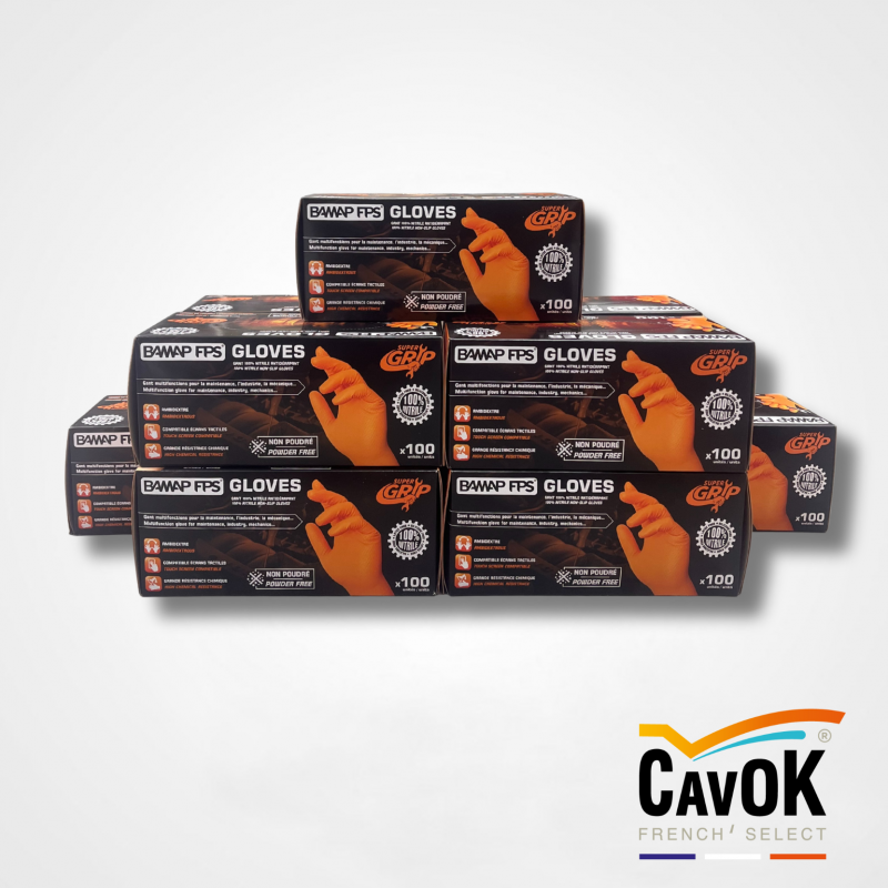 Gant Nitrile taille L RENFORCE ORANGE 10 boites de 100
